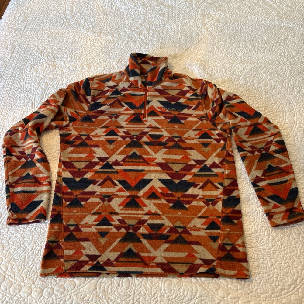 Eddie Bauer Aztec Southwestern Quest Fleece Mens L 1/4 Zip Long Sleeve Outdoors